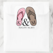 Zijn en Hers Monogrammed Wedding Teenslippers Vierkante Sticker (Tas)