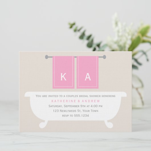 Zijn en Hers Towels Vrijgezellenfeest {roze} Kaart (Staand voorkant)