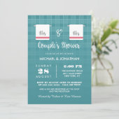 Zijn en zijn | Blauw en rood Gay Couple's Shower Kaart (Staand voorkant)
