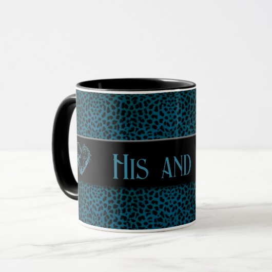 Zijn en Zijn Blauwe Cheetah Print en Black Mok (Voorkant links)