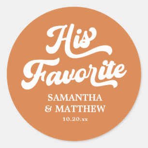 Zijn favoriete verbrande oranje retro boho bruilof ronde sticker
