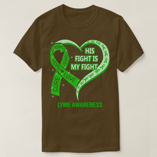 Zijn gevecht is mijn 'Fight Ribbon Heart Lyme'-bew T-shirt (Design voorkant)