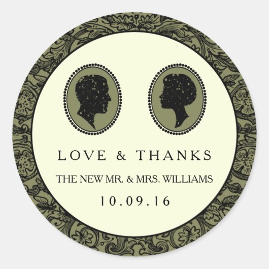 Zijn & haar Art Deco Silhouette Wedding Collectie Ronde Sticker (Voorkant)