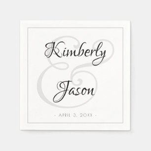 Zijn & Haar Script Namen, Grey Border Wedding Servet