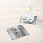 Zijn/haar scriptnamen, geborsteld zilveren bruilof vierkante kartonnen onderzetter (Insitu)