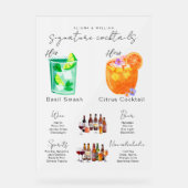 Zijn & Hers Waterverf Signature Cocktail Menu Acryl Bord (Voorkant)