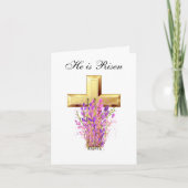 Zijn is Risen Waterverf Pasen Floral Kruis Bedankkaart (Voorkant)