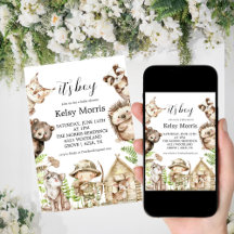 zijn jongen Rustic Woodland Baby Shower Uitnodigin
