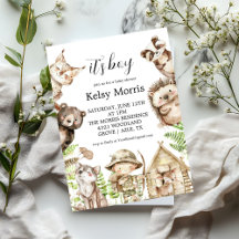 zijn jongen Rustic Woodland Baby Shower Uitnodigin