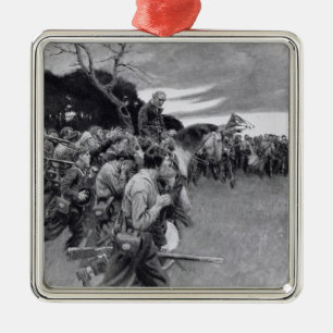 Zijn leger brak huilend uit en sloep. metalen ornament