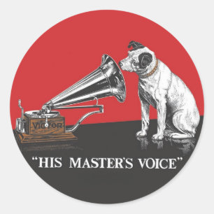 Zijn Master's Voice Rood & Zwart Vintage Ronde Sticker