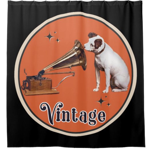 Zijn meesterstem  Sinaasappel Douchegordijn (Voorkant)