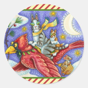 ZIJN N' FITZ GRAPPIGE KATTEN, GIGANTISCHE KERSTKAR RONDE STICKER