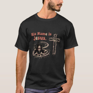 "Zijn Naam Is Jezus" Vintage Christelijke Typograf T-shirt