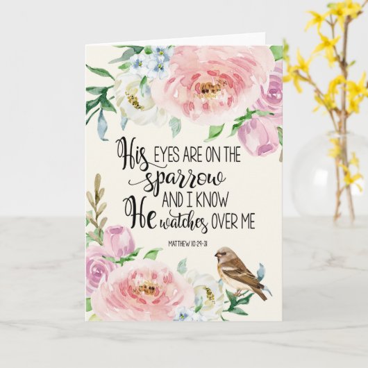 'Zijn ogen zijn op sparrow Kaart (Gele Bloem)