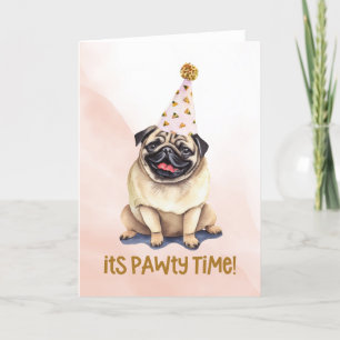 Zijn Pawty Time Pink Pug Waterverf Kaart