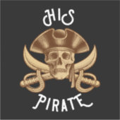 Zijn Piraten Oude Schedel & Zwaard Zwart Sticker (Voorkant)