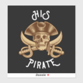 Zijn Piraten Oude Schedel & Zwaard Zwart Sticker (Vel)