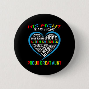 Zijn Strijd Is Mijn Strijd Autisme Bewustzijn Neef Ronde Button 5,7 Cm