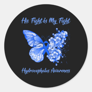 Zijn strijd is mijn strijd tegen hydrocefalus bewu ronde sticker