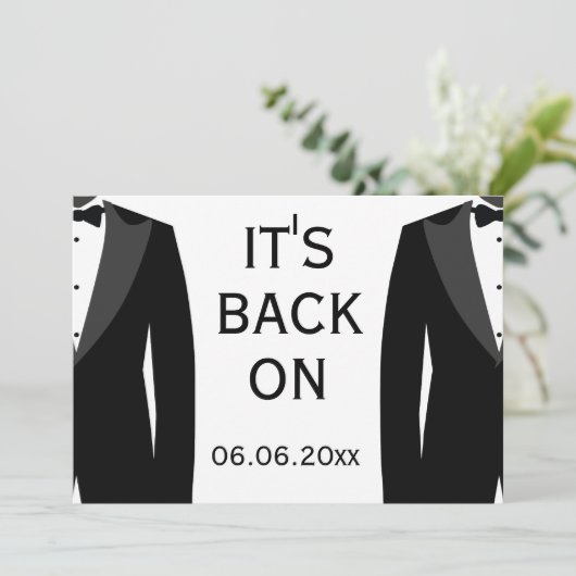 Zijn trouwen in zwart-wit terug save the date (Staand voorkant)