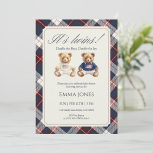 Zijn Tweeling Dubbel Plaid teddybeer Baby Shower Kaart