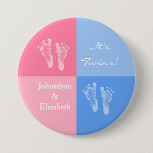 Zijn Twin Boy en Girl Cute Pink Baby Footprint Ronde Button 7,6 Cm