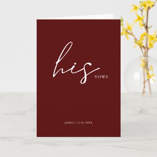 Zijn Vows Card Minimalist Script Vows Maroon Kaart (Gele Bloem)