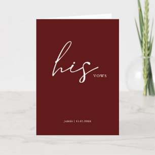 Zijn Vows Card Minimalist Script Vows Maroon Kaart