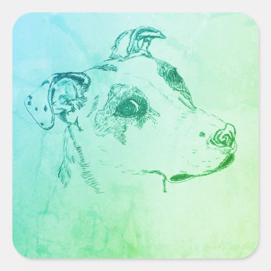Zijoog, retro stijl vierkant puppy sticker (Voorkant)