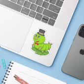 Zijpijler als herenman met cilinder sticker (Laptop met iPhone)