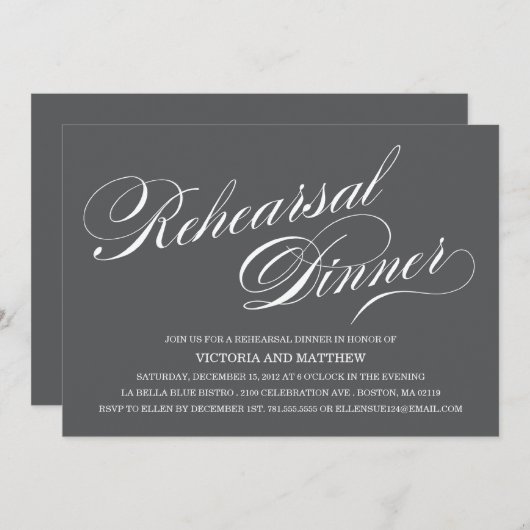 ZIJSCRIPT | REHEARSAL DINER INVITATION KAART (Voorkant / Achterkant)