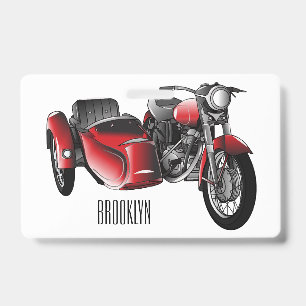 Zijspan motorfiets cartoon illustratie badge