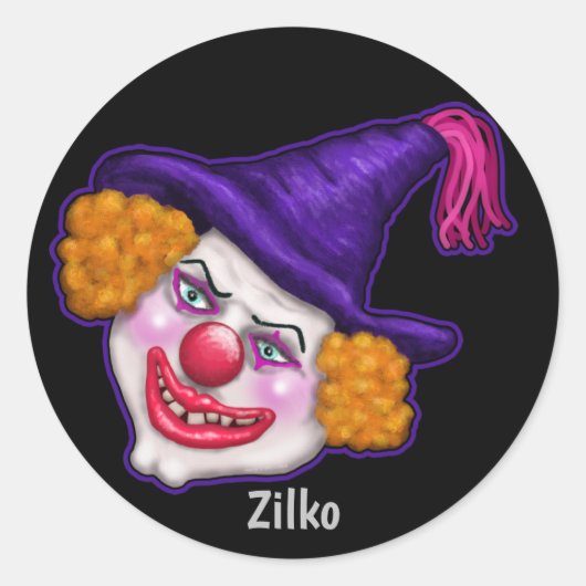 Zilko de Creepy Clown | Halloween Fun Ronde Sticker (Voorkant)