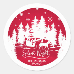 Ziltige nachtelijke, slede sneeuwvlokken in silhou ronde sticker