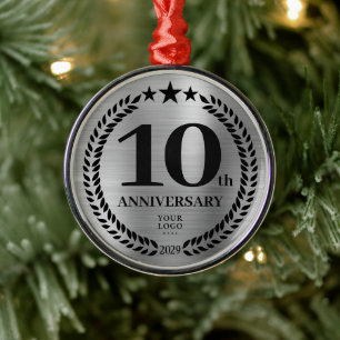 Zilver 10e Jubileum Zakelijke Logo Kerst Metalen Ornament