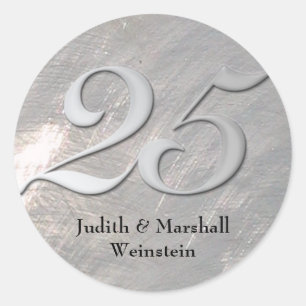 Zilver 25e Jubileum Faux Metal Ronde Sticker