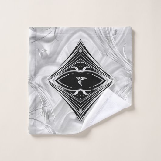 Zilver Abstracte bloemen op zijde en kunst Bad Handdoek (Wasdoekje)