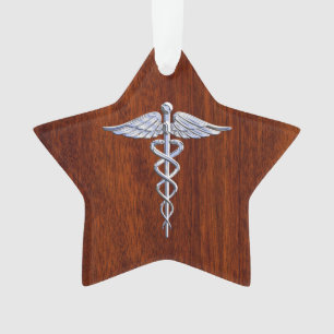 Zilver als Caduceus Medical Symbol Mahogany Print Ornament