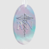 Zilver als RN Caduceus Medical Moeder Pearl Ornament (voorkant)