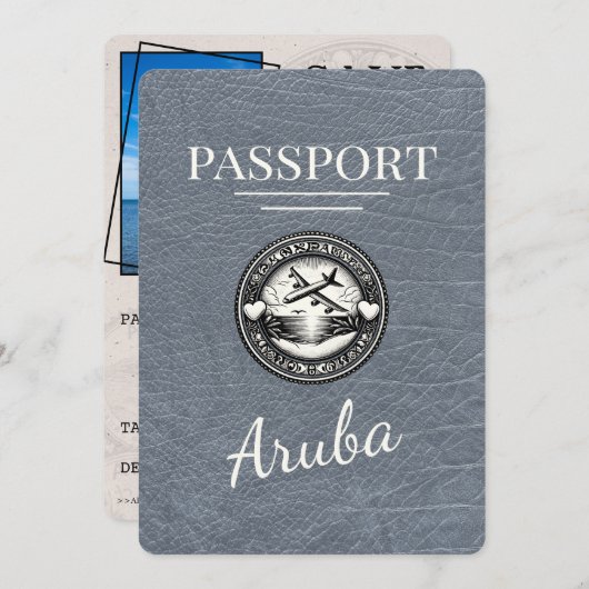 Zilver Aruba paspoort Bewaar de datum Save The Date (Voorkant / Achterkant)