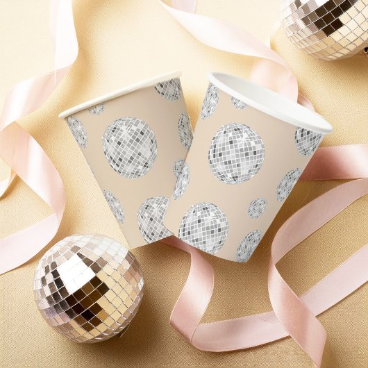 Zilver & Beige Retro Disco Ball Vrijgezellenfeest Papieren Bekers