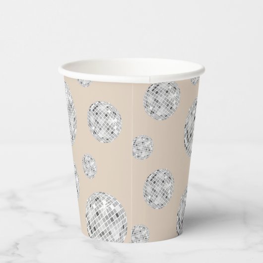 Zilver & Beige Retro Disco Ball Vrijgezellenfeest Papieren Bekers (Rechts)