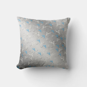 zilver, blauw, blauw, goud, zilver, tekening, vis, kussen