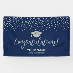 Zilver & Blauw   Confetti Felicitaties Afstuderen Spandoek