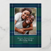 Zilver, blauw en groen geplakt fotokaartje folie feestdagenkaart (Voorkant)