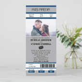 Zilver Blauw Hockey Ticket Wedding Kaart (Staand voorkant)