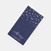 Zilver Blauw Stijlvol Schrift Confetti Proost Fees Servet (Hoek)