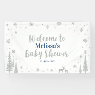 Zilver & Blauw Winter Jongens Baby Shower Welkom Spandoek