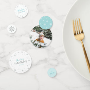 Zilver & Blauw Winter Wonderland Boy 1e verjaardag Confetti